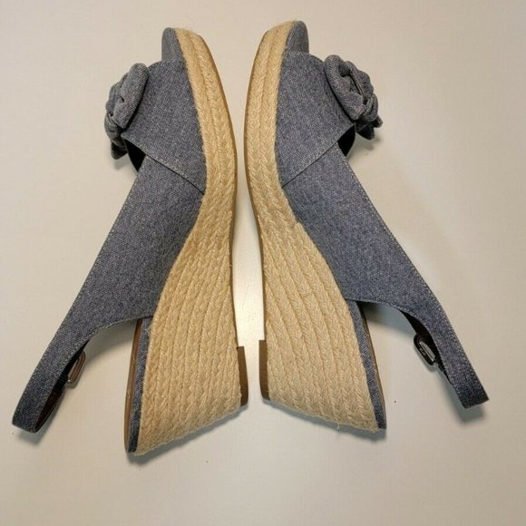 Franco Sarto Camino Blue Denim Espadrille Wedge Sandal Size 8.5 Bow Womens - Picture 4 of 10